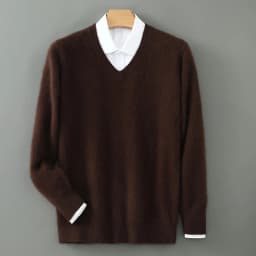 Men's 100% Pure Mink Cashmere Sweater V-Neck Pullover Sweater Knitted Sweater Autumn Winter New Long Sleeved High-end Loose Tops