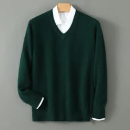 Men's 100% Pure Mink Cashmere Sweater V-Neck Pullover Sweater Knitted Sweater Autumn Winter New Long Sleeved High-end Loose Tops