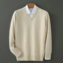Men's 100% Pure Mink Cashmere Sweater V-Neck Pullover Sweater Knitted Sweater Autumn Winter New Long Sleeved High-end Loose Tops