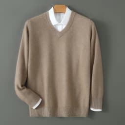 Men's 100% Pure Mink Cashmere Sweater V-Neck Pullover Sweater Knitted Sweater Autumn Winter New Long Sleeved High-end Loose Tops