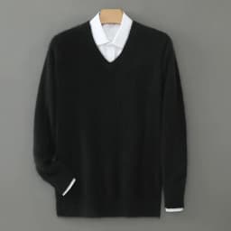 Men's 100% Pure Mink Cashmere Sweater V-Neck Pullover Sweater Knitted Sweater Autumn Winter New Long Sleeved High-end Loose Tops