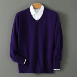 Men's 100% Pure Mink Cashmere Sweater V-Neck Pullover Sweater Knitted Sweater Autumn Winter New Long Sleeved High-end Loose Tops