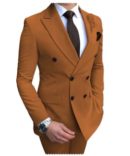 2026 New Beige Men's Suit 2 Pieces Double Breasted Notch Lapel Flat Slim Fit Casual Tuxedos For Wedding(Blazer+Pants)