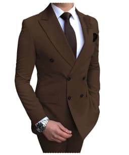 2026 New Beige Men's Suit 2 Pieces Double Breasted Notch Lapel Flat Slim Fit Casual Tuxedos For Wedding(Blazer+Pants)