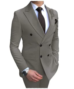 2026 New Beige Men's Suit 2 Pieces Double Breasted Notch Lapel Flat Slim Fit Casual Tuxedos For Wedding(Blazer+Pants)