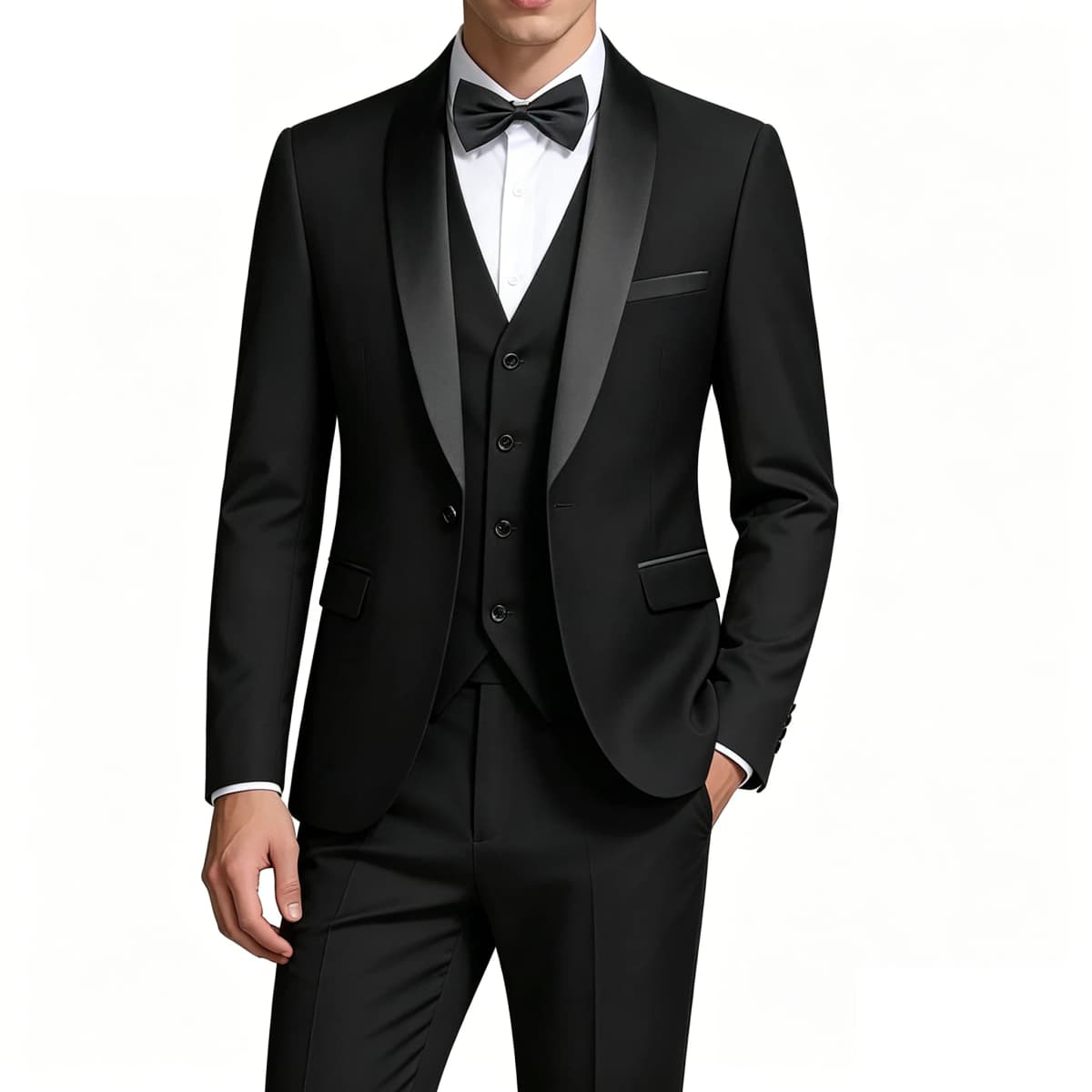 ( Jacket + Vest + Pants ) Men's 3 Piece Tuxedo Suit Set, Beige Blazer with Black Shawl Lapel for Wedding, Groom, Formal Party