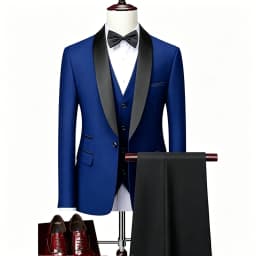 ( Jacket + Vest + Pants ) Men's 3 Piece Tuxedo Suit Set, Beige Blazer with Black Shawl Lapel for Wedding, Groom, Formal Party