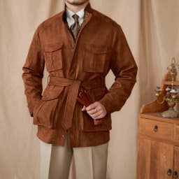 Gentry High-style Suede Hunting Jacket Belt Multi-pocket Warm Slim-fit Casual Jacket for Men