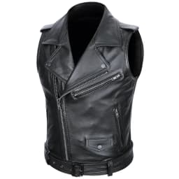 Classical Motorcycle 100% Cowhide Leather Vest Men's Oblique Zipper Genuine Leather Sleeveless Jackets Slim Motorcade Vests