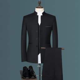 Stand Collar Men Blazer Pants Business Men's Wedding Suit Jacket Coat Trousers Waistcoat High Quality Slim Dress Set