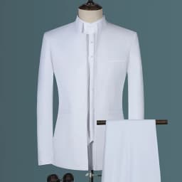 Stand Collar Men Blazer Pants Business Men's Wedding Suit Jacket Coat Trousers Waistcoat High Quality Slim Dress Set