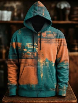 Men's Multicolor Art Print Hoodie, Irregular Graphic Pullover, Urban Streetwear Style, Fall Winter Comfort Wear