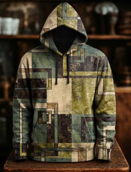 Men's Multicolor Art Print Hoodie, Irregular Graphic Pullover, Urban Streetwear Style, Fall Winter Comfort Wear