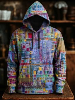 Men's Multicolor Art Print Hoodie, Irregular Graphic Pullover, Urban Streetwear Style, Fall Winter Comfort Wear