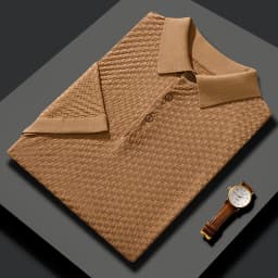 Business High-End Quality Men's Silk Pullover Short Sleeved POLO Neck Solid Color Breathable T-Shirt Knit Bottom Top 2023 Summer