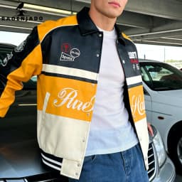 Men's PU Leather Motorcycle Jacket Vintage Varsity Coat Letterman Baseball Style Outerwear Streetwear for Outdoor Activities