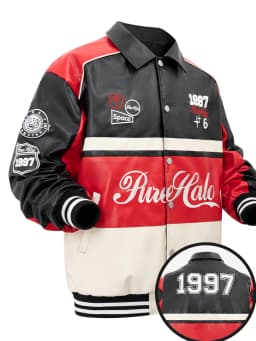 Men's PU Leather Motorcycle Jacket Vintage Varsity Coat Letterman Baseball Style Outerwear Streetwear for Outdoor Activities