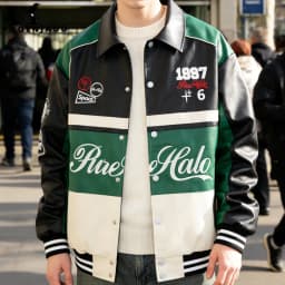 Men's PU Leather Motorcycle Jacket Vintage Varsity Coat Letterman Baseball Style Outerwear Streetwear for Outdoor Activities