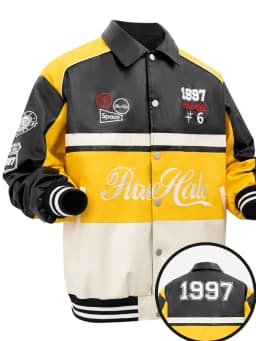 Men's PU Leather Motorcycle Jacket Vintage Varsity Coat Letterman Baseball Style Outerwear Streetwear for Outdoor Activities