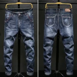 Men's Stretch Slim Fit Jeans Dark Blue Skinny Jeans for Men Casual Retro Denim Pants Korean Style Streetwear Male Brand Trousers