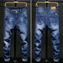 Men's Stretch Slim Fit Jeans Dark Blue Skinny Jeans for Men Casual Retro Denim Pants Korean Style Streetwear Male Brand Trousers
