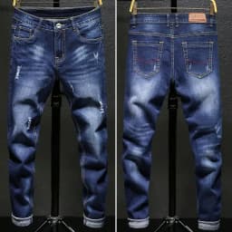 Men's Stretch Slim Fit Jeans Dark Blue Skinny Jeans for Men Casual Retro Denim Pants Korean Style Streetwear Male Brand Trousers