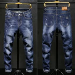 Men's Stretch Slim Fit Jeans Dark Blue Skinny Jeans for Men Casual Retro Denim Pants Korean Style Streetwear Male Brand Trousers