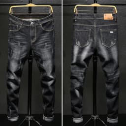 Men's Stretch Slim Fit Jeans Dark Blue Skinny Jeans for Men Casual Retro Denim Pants Korean Style Streetwear Male Brand Trousers