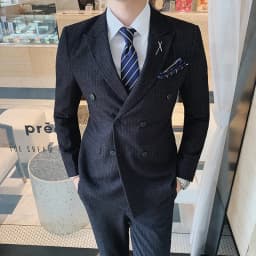 S-7XL ( Blazer + Vest + Pants ) Striped Plaid Solid Color Mens Formal Business Suit 3Pcs Set Groom Wedding Social Show Dress
