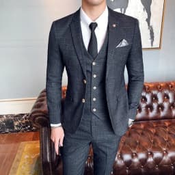 S-7XL ( Blazer + Vest + Pants ) Striped Plaid Solid Color Mens Formal Business Suit 3Pcs Set Groom Wedding Social Show Dress