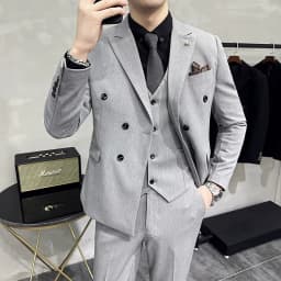 S-7XL ( Blazer + Vest + Pants ) Striped Plaid Solid Color Mens Formal Business Suit 3Pcs Set Groom Wedding Social Show Dress