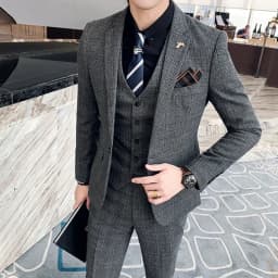 S-7XL ( Blazer + Vest + Pants ) Striped Plaid Solid Color Mens Formal Business Suit 3Pcs Set Groom Wedding Social Show Dress
