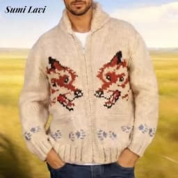 Knitting Zipper Turn-down Thermal Warm Mens Thicken Sweater Coat Fall Winter Fox Crochet Knit Cardigan Vintage Sweatercoats