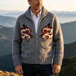 Knitting Zipper Turn-down Thermal Warm Mens Thicken Sweater Coat Fall Winter Fox Crochet Knit Cardigan Vintage Sweatercoats