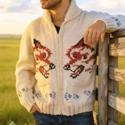 Knitting Zipper Turn-down Thermal Warm Mens Thicken Sweater Coat Fall Winter Fox Crochet Knit Cardigan Vintage Sweatercoats