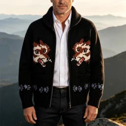 Knitting Zipper Turn-down Thermal Warm Mens Thicken Sweater Coat Fall Winter Fox Crochet Knit Cardigan Vintage Sweatercoats