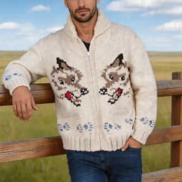 Knitting Zipper Turn-down Thermal Warm Mens Thicken Sweater Coat Fall Winter Fox Crochet Knit Cardigan Vintage Sweatercoats