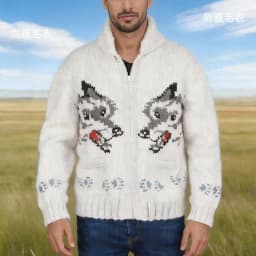 Knitting Zipper Turn-down Thermal Warm Mens Thicken Sweater Coat Fall Winter Fox Crochet Knit Cardigan Vintage Sweatercoats