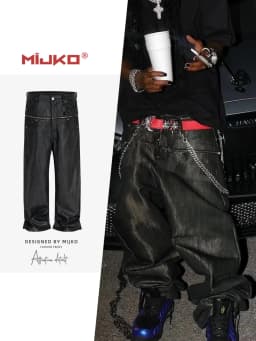 MIJKO Unisex Brush Wax Zipper Original Cow Jeans Men's and Women's Denim Pants ZJ117