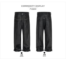 MIJKO Unisex Brush Wax Zipper Original Cow Jeans Men's and Women's Denim Pants ZJ117