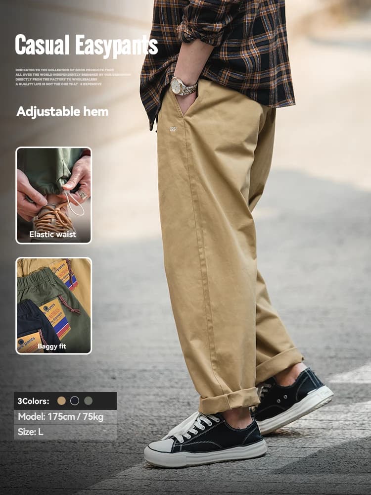 Maden Easy Cargo Pants for Men Loose Casual Pocket Rope Drawstring Pants Overalls Vintage Man Clothing Straight Trousers