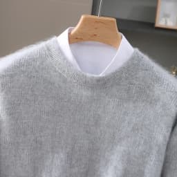 Luxury Men's 100% Mink Cashmere Thickening Sweater O-neck Grid Pullover Thick Knitwear Top Autumn Winter Anti-pilling Clothing