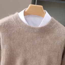 Luxury Men's 100% Mink Cashmere Thickening Sweater O-neck Grid Pullover Thick Knitwear Top Autumn Winter Anti-pilling Clothing