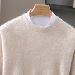 Luxury Men's 100% Mink Cashmere Thickening Sweater O-neck Grid Pullover Thick Knitwear Top Autumn Winter Anti-pilling Clothing