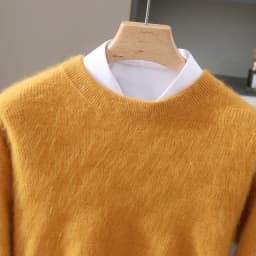 Luxury Men's 100% Mink Cashmere Thickening Sweater O-neck Grid Pullover Thick Knitwear Top Autumn Winter Anti-pilling Clothing