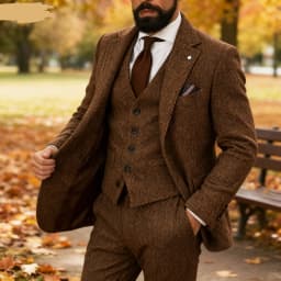 Men's Winter Tweed Wool Grey Slim Fit Formal Wedding Terno Fishbone 3 Piece Smoking Suit Male Ternos Ca