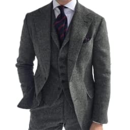 Men's Winter Tweed Wool Grey Slim Fit Formal Wedding Terno Fishbone 3 Piece Smoking Suit Male Ternos Ca