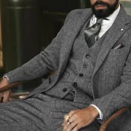 Men's Winter Tweed Wool Grey Slim Fit Formal Wedding Terno Fishbone 3 Piece Smoking Suit Male Ternos Ca