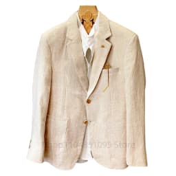 Beige Linen Suit Coat Men's Spring Summer Slim Fit Casual Business Thin Mens Blazer Notch Lapel Jacket Comfortable Breathable
