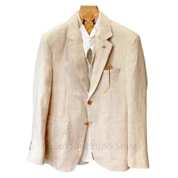 Beige Linen Suit Coat Men's Spring Summer Slim Fit Casual Business Thin Mens Blazer Notch Lapel Jacket Comfortable Breathable